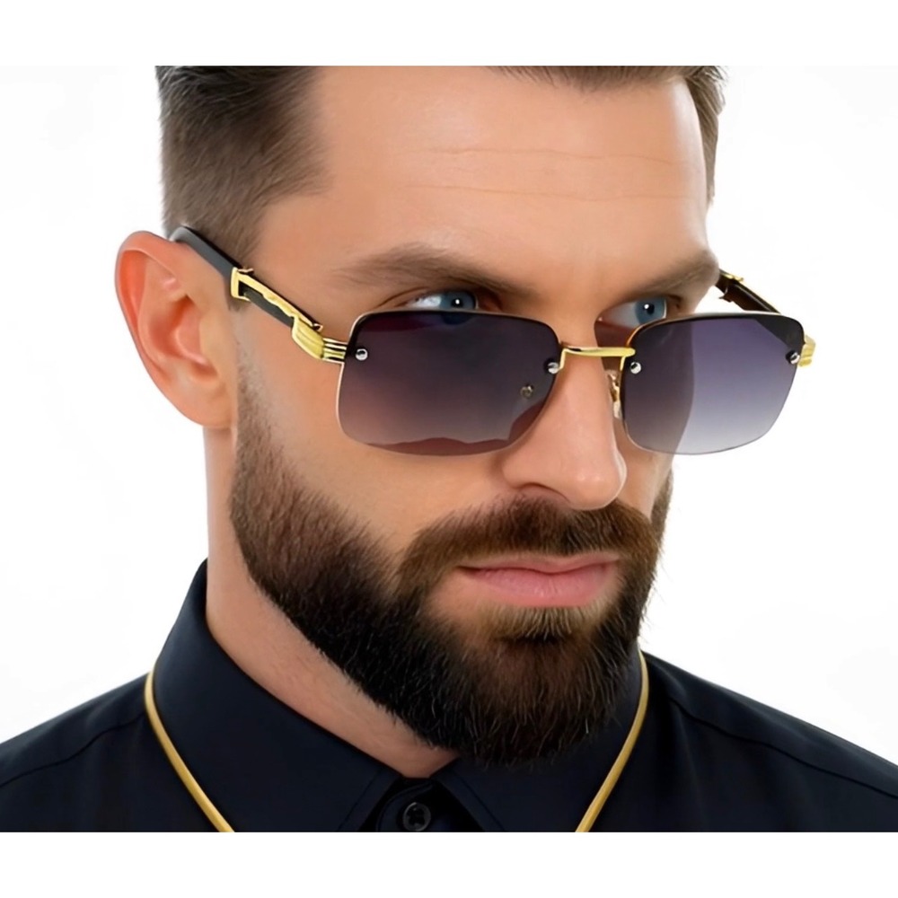 Sunglasses Men‎ Hip Hop Outfit Shades Gold Black Frame Grey Gradient Lens UV400